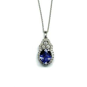 Kallati 14KT White Gold Oval 1.70ct Tanzanite and 0.57ctw Diamond Halo Pendant